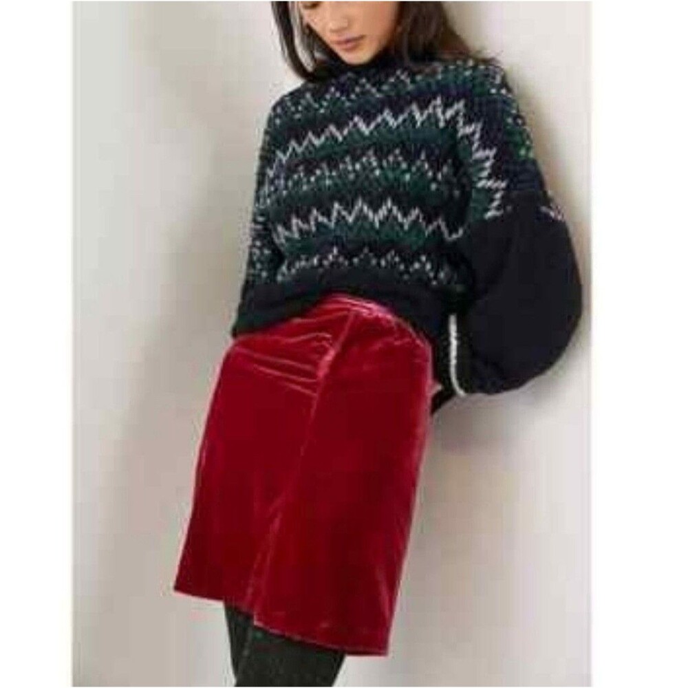 Anthropologie Monti Velvet Skirt Womens Size 2 Red Ruched Holiday Party Mini
